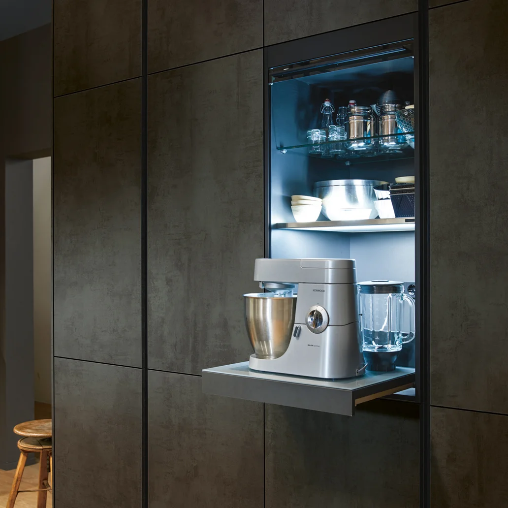 cupboard with a glass roller shutter