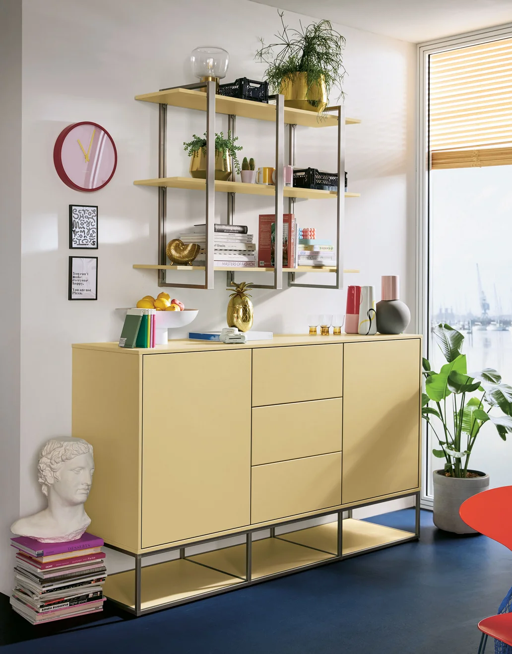 green shelf and sideboards